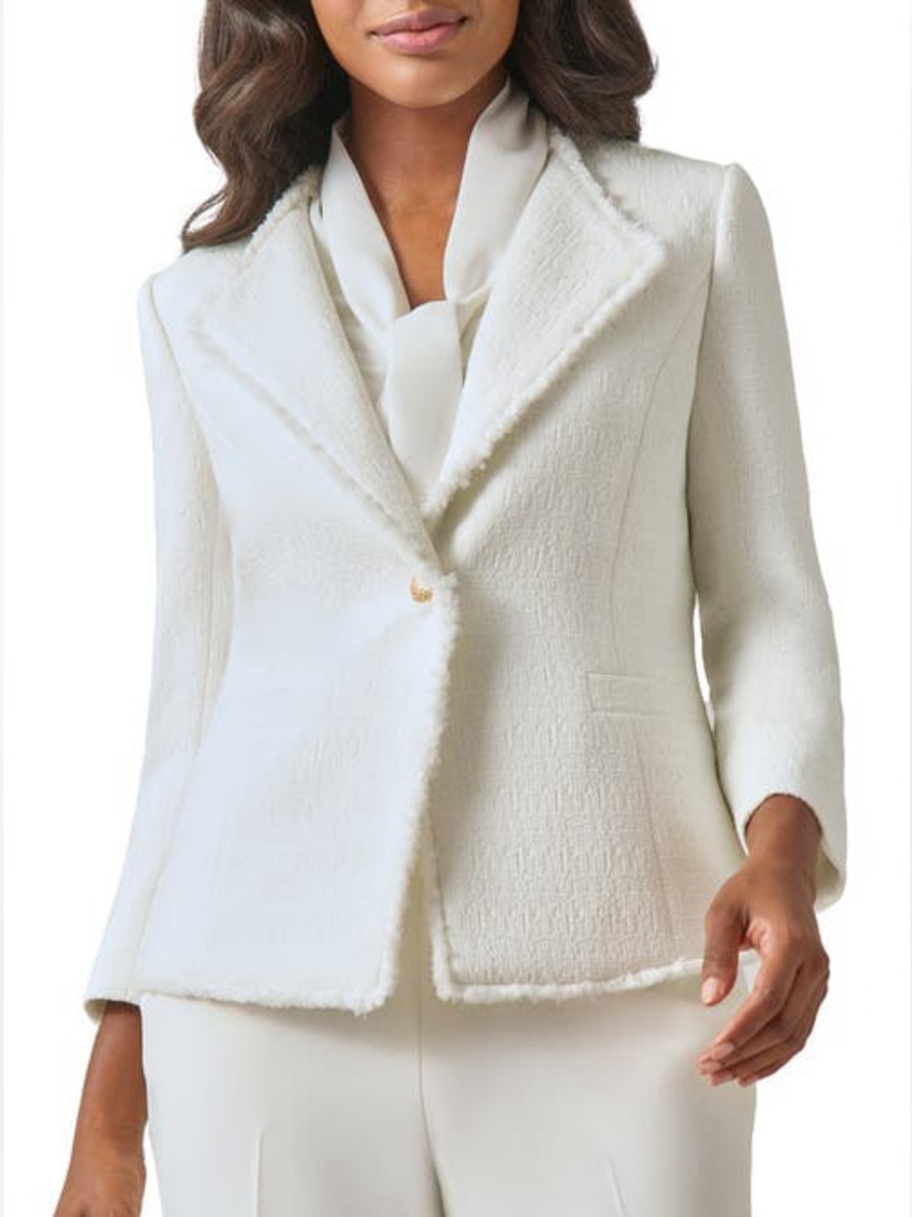 KASPER SIZE 14 white tweed blazer shawl collar one button